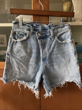 AGOLDE denim shorts with cross front waistband